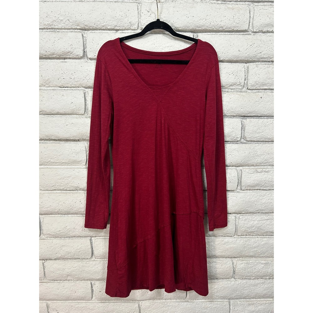 Horny Toad Womens Red Knit V-Neck Long Sleeve Asymmetrical Seam Dress Medium